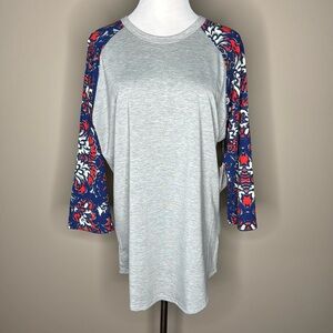 LuLaRoe Randy womens 3/4 sleeve top t-shirt blue floral size XL.